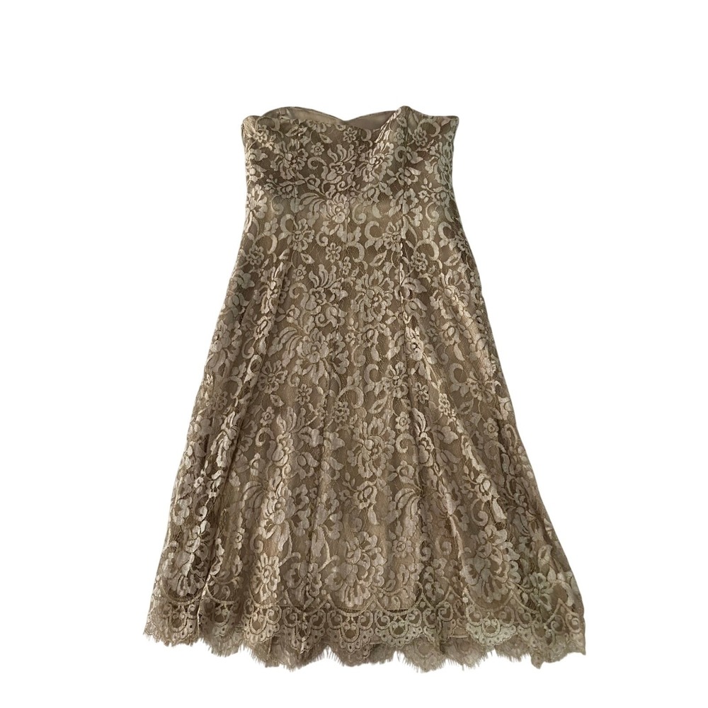 Ann Taylor Lace Dress Strapless Cocktail Party Dress Gold Size 4